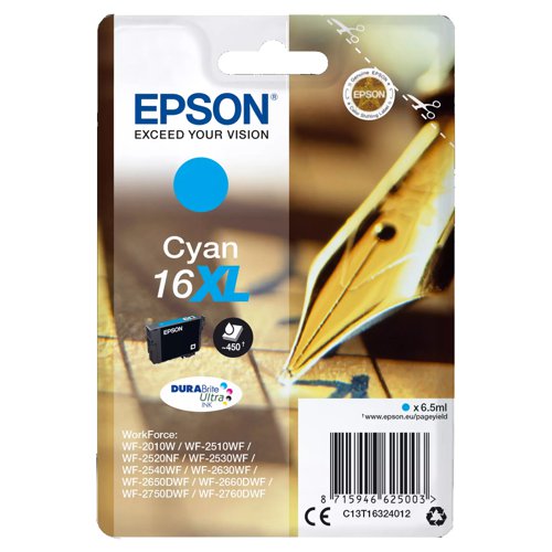 Epson No.16XL Inkjet Cartridge High Capacity Cyan T16324012