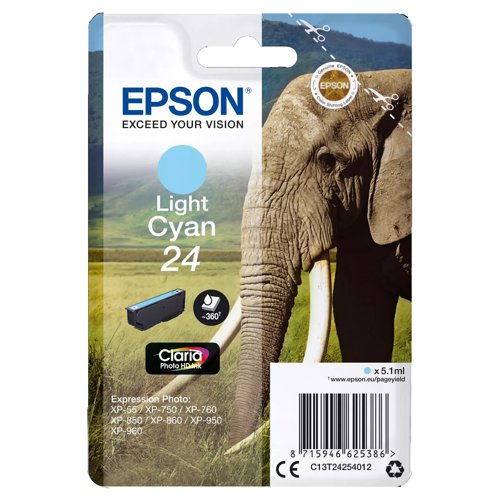 Epson No.24 Inkjet Cartridge Light Cyan T24254012