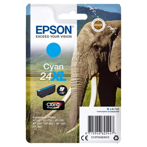 Epson No.24XL Inkjet Cartridge High Capacity Cyan T24324012