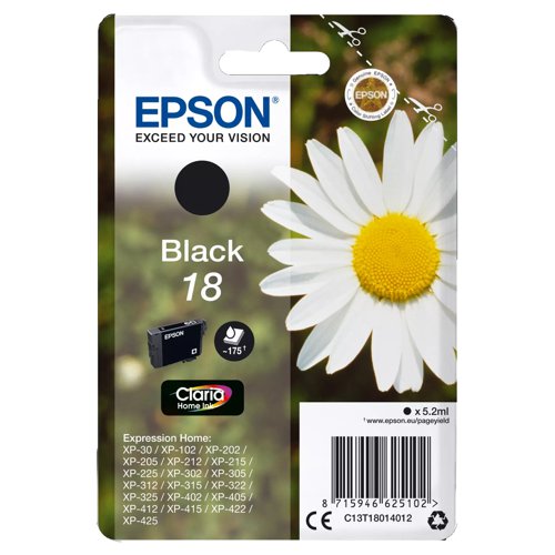 Epson No.18 Claria Inkjet Cartridge Black T18014010