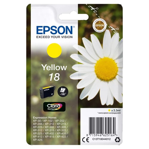 Epson No.18 Claria Inkjet Cartridge Yellow T18044010