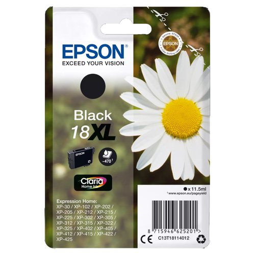 Epson No.18XL Claria Inkjet Cartridge High Capacity Black T18114010