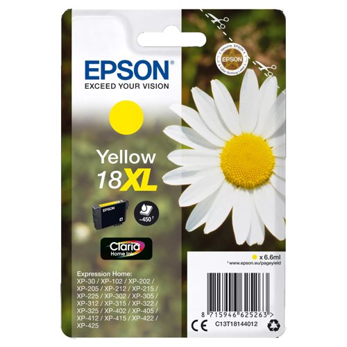 Epson No.18XL Claria Inkjet Cartridge High Capacity Yellow T18144010