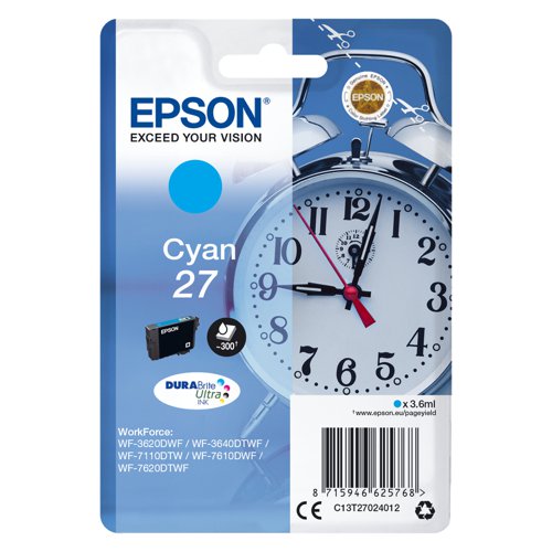 Epson No.27 Inkjet Cartridge Cyan T27024012