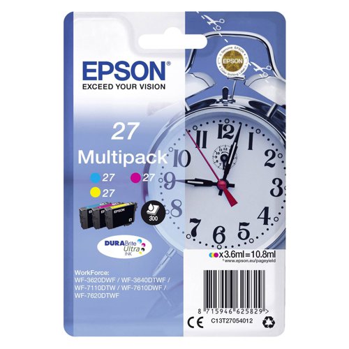 Epson No.27 Inkjet Cartridge Cyan/Magenta/Yellow Value Pack T27054012