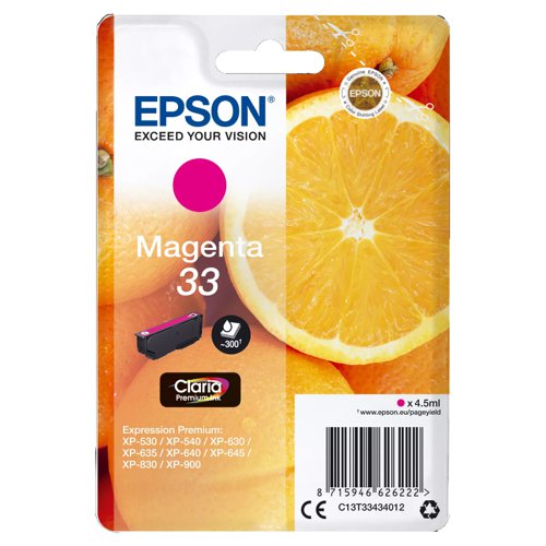 Epson No.33 Inkjet Cartridge Magenta T33434012