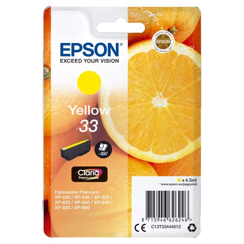 Epson No.33 Inkjet Cartridge Yellow T33444012