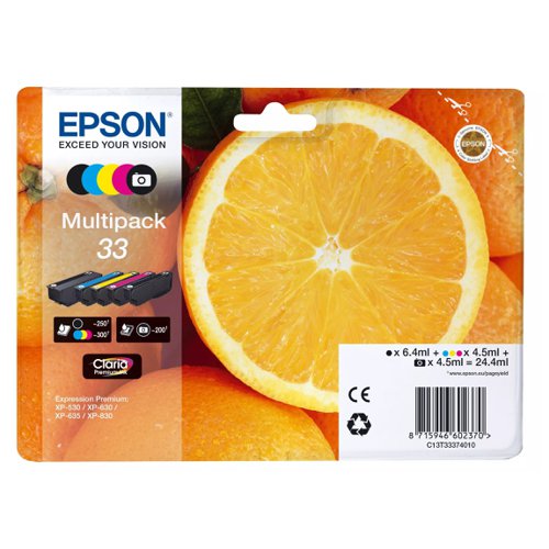 Epson No.33 Inkjet Cartridge 2xBlack/3-Colour Value Pack T33374010