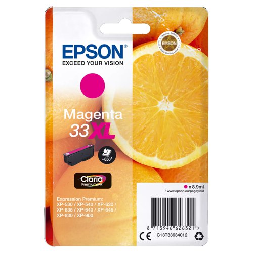 Epson No.33XL Inkjet Cartridge High Capacity Magenta T33634012