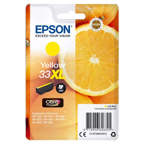 Epson No.33XL Inkjet Cartridge High Capacity Yellow T33644012
