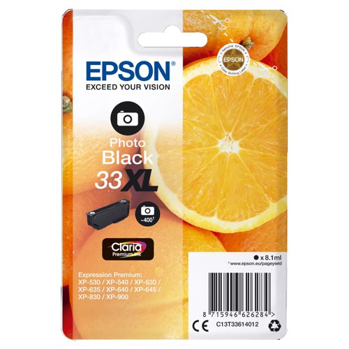 Epson No.33XL Inkjet Cartridge High Capacity Photo Black T33614012
