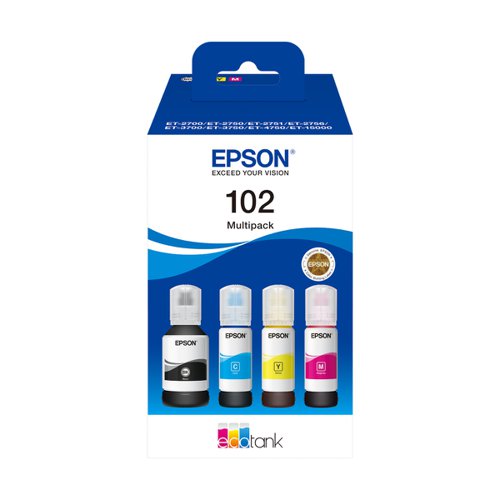 Epson No.102 EcoTank Ink Bottle Black/Cyan/Magenta/Yellow Value Pack 337ml T03R640