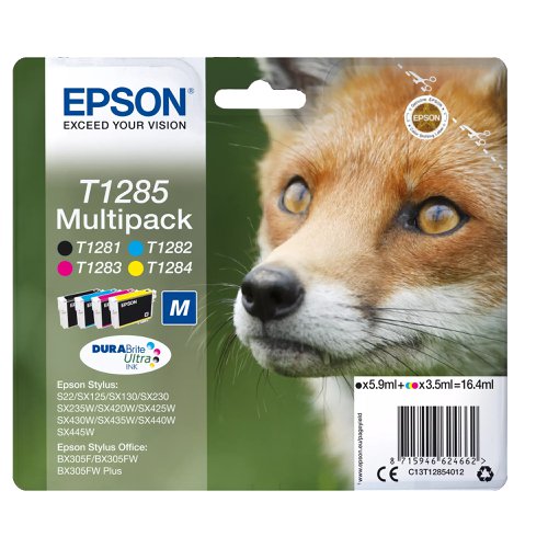 Epson T1285 Inkjet Cartridge Black/Cyan/Magenta/Yellow Value Pack T12854012