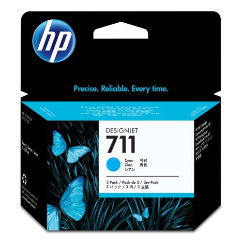HP No.711 Inkjet Cartridge Cyan (Pack 3) CZ134A