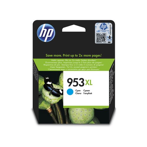 HP No.953XL Inkjet Cartridge High Capacity Cyan F6U16AE