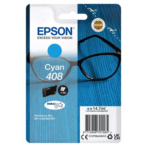Epson No.408 Ink Cartridge Cyan C13T09J24010
