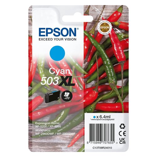 Epson No.503XL Ink Cartridge High Capacity Cyan C13T09R24010