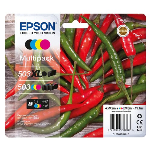 Epson No.503XL/No.503 Ink Cartridge High Capacity Black & Standard Cyan/Magenta/Yellow C13T09R94010