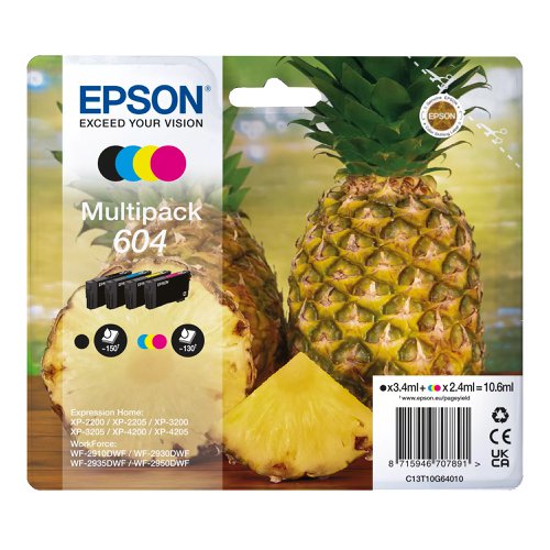 Epson No.604 Ink Cartridge Black/Cyan/Magenta/Yellow Value Pack C13T10G64010