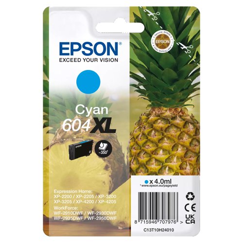 Epson No.604XL Ink Cartridge High Capacity Cyan C13T10H24010