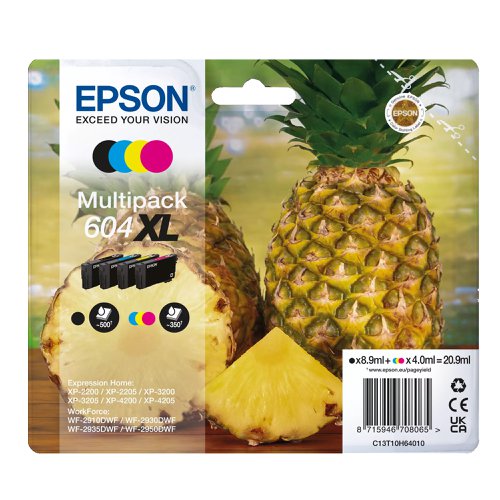 Epson No.604XL Ink Cartridge High Capacity Black/Cyan/Magenta/Yellow Value Pack C13T10H64010