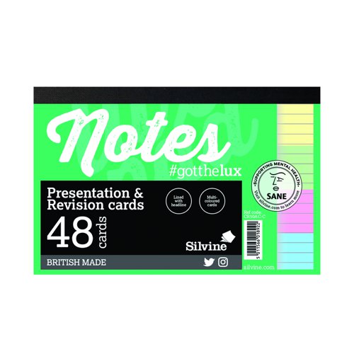 Silvine Presentation and Revision Note Cards Assorted (48) CR50AC-C