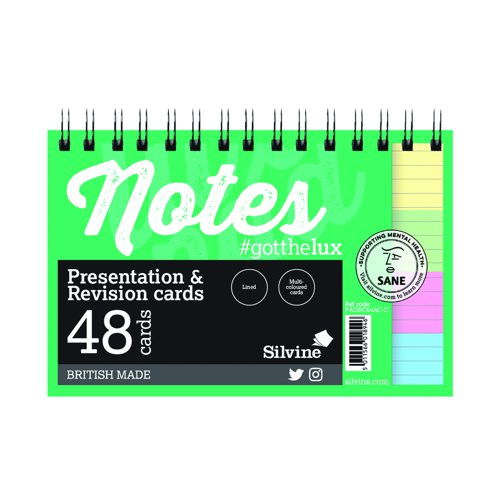 Silvine Presentation and Revision Note Cards Twinwire Pad Assorted 48 cards PADRC64AC-C