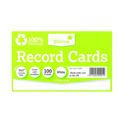 Silvine Climate Friendly Lined Record Cards 127x76mm  (100) 553RE