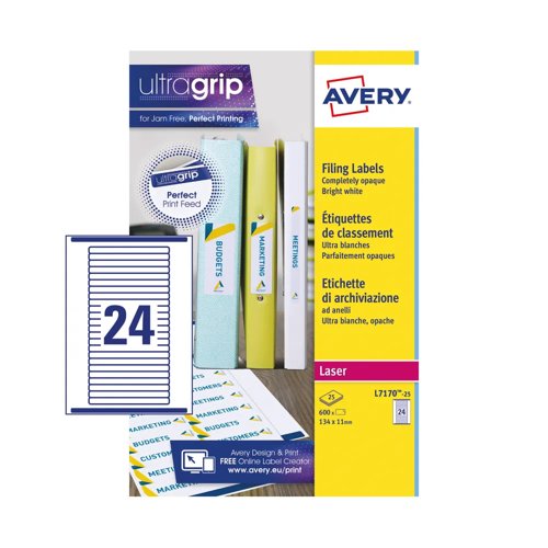 Avery Laser Folder Labels 134x11mm White (Pack 25) L7170-25