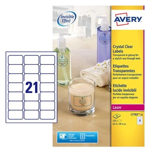 Avery Crystal Clear Laser Labels 63.5x38.1mm (Pack 25) L7782-25