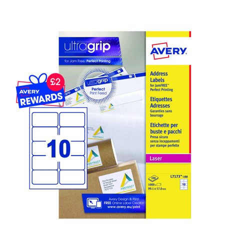 Avery QuickPEEL Laser Labels 99.1x57.0mm White (Pack 100) L7173-100