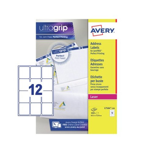 Avery QuickPEEL Laser Labels 63.5x72.0mm White (Pack 250) L7164-250