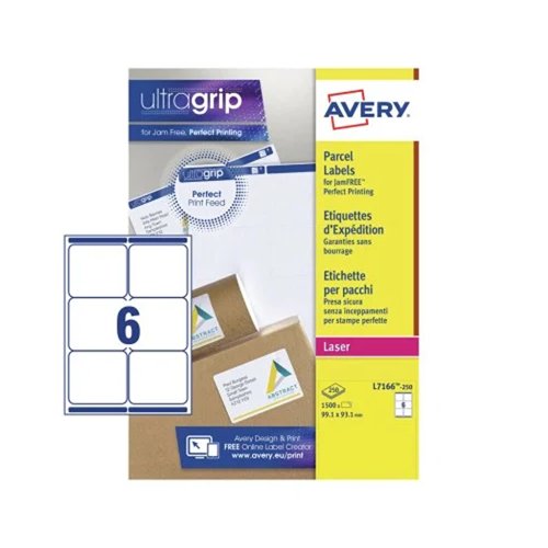 Avery UltraGrip Laser Parcel Labels 99.1x93.1mm White (Pack 250) L7166-250