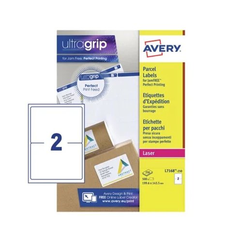 Avery UltraGrip Laser Parcel Labels 199.6x143mm White (Pack 250) L7168-250