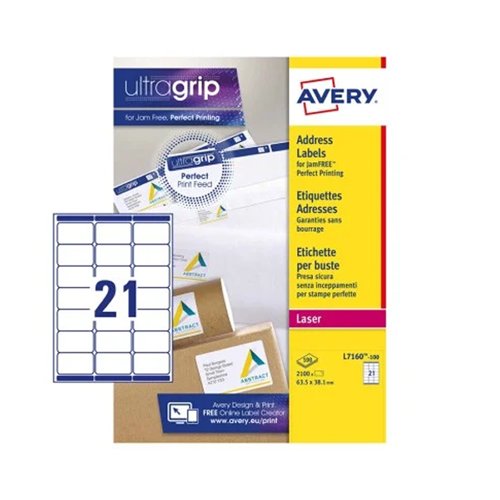 Avery QuickPEEL Laser Labels 63.5x38.1mm White (Pack 100) L7160-100