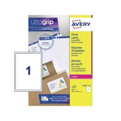 Avery UltraGrip Laser Parcel Labels 199.6x289mm White (Pack 100) L7167-100
