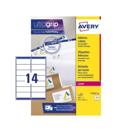Avery QuickPEEL Laser Labels 99.1x38.1mm White (Pack 40) L7163-40
