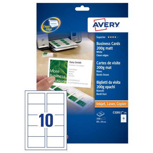 Avery Quick&Clean Business Cards Single-Sided Laser (Pack 25) C32011-25