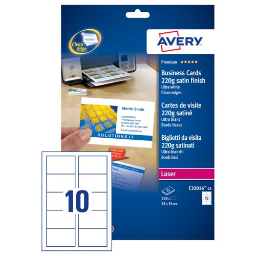 Avery Quick&Clean Business Cards Colour Laser (Pack 25) C32016-25