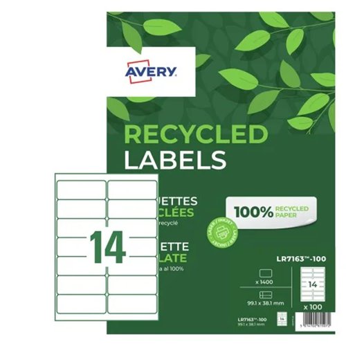 Avery QuickPEEL Recycled Labels 99.1x38.1mm White (Pack 100) LR7163-100