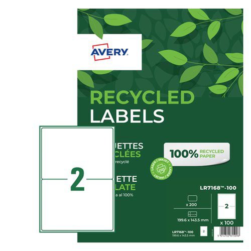Avery QuickPEEL Recycled Labels 199.6x143.5mm White (Pack 100) LR7168-100