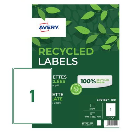 Avery QuickPEEL Recycled Labels 199.6x289mm White (Pack 100) LR7167-100