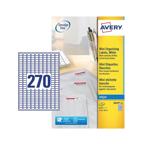 Avery QuickPEEL Mini Inkjet Labels 17.8x10.0mm White (Pack 25) J8659-25