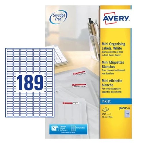 Avery QuickPEEL Mini Inkjet Labels 25.4x10.0mm White (Pack 25) J8658-25