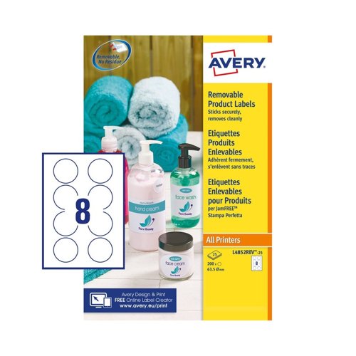 Avery Removable Round Labels 63.5mm White (Pack 25) L4852REV-25