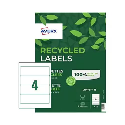 Avery Recycled Laser Filing Label 192x61mm (15) LR4761-15