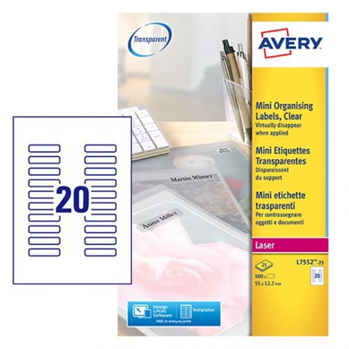Avery QuickDRY Mini Laser Labels 55.0x12.2mm Clear (Pack 25) L7552-25
