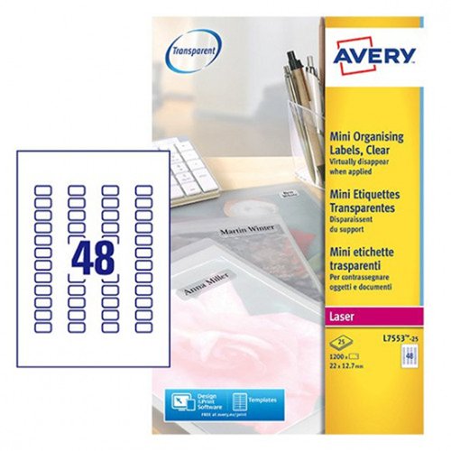 Avery QuickDRY Mini Laser Labels 22.0x12.7mm Clear (Pack 25) L7553-25
