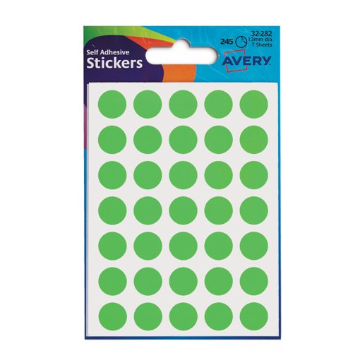 Avery Circle Label Packet 12mm Fluorescent Green (Pack 216) 32-282