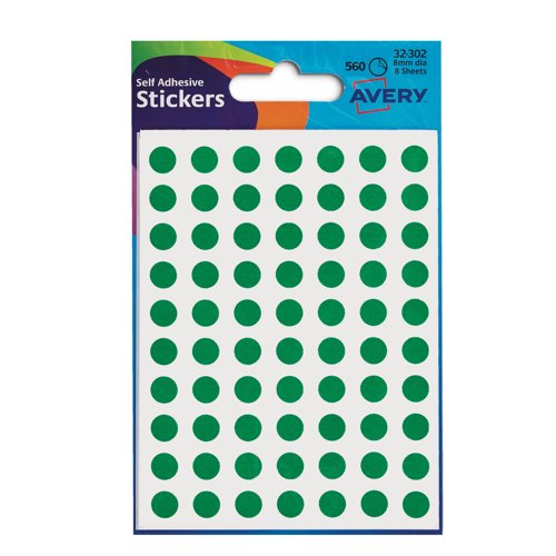 Avery Circle Label Packet 8mm Green (Pack 560) 32-302